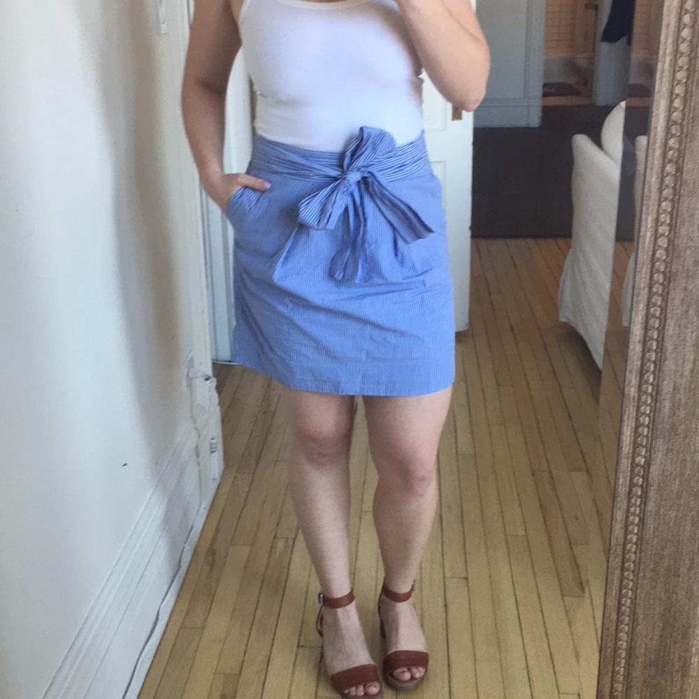 J. Crew blue striped pencil skirt with bow